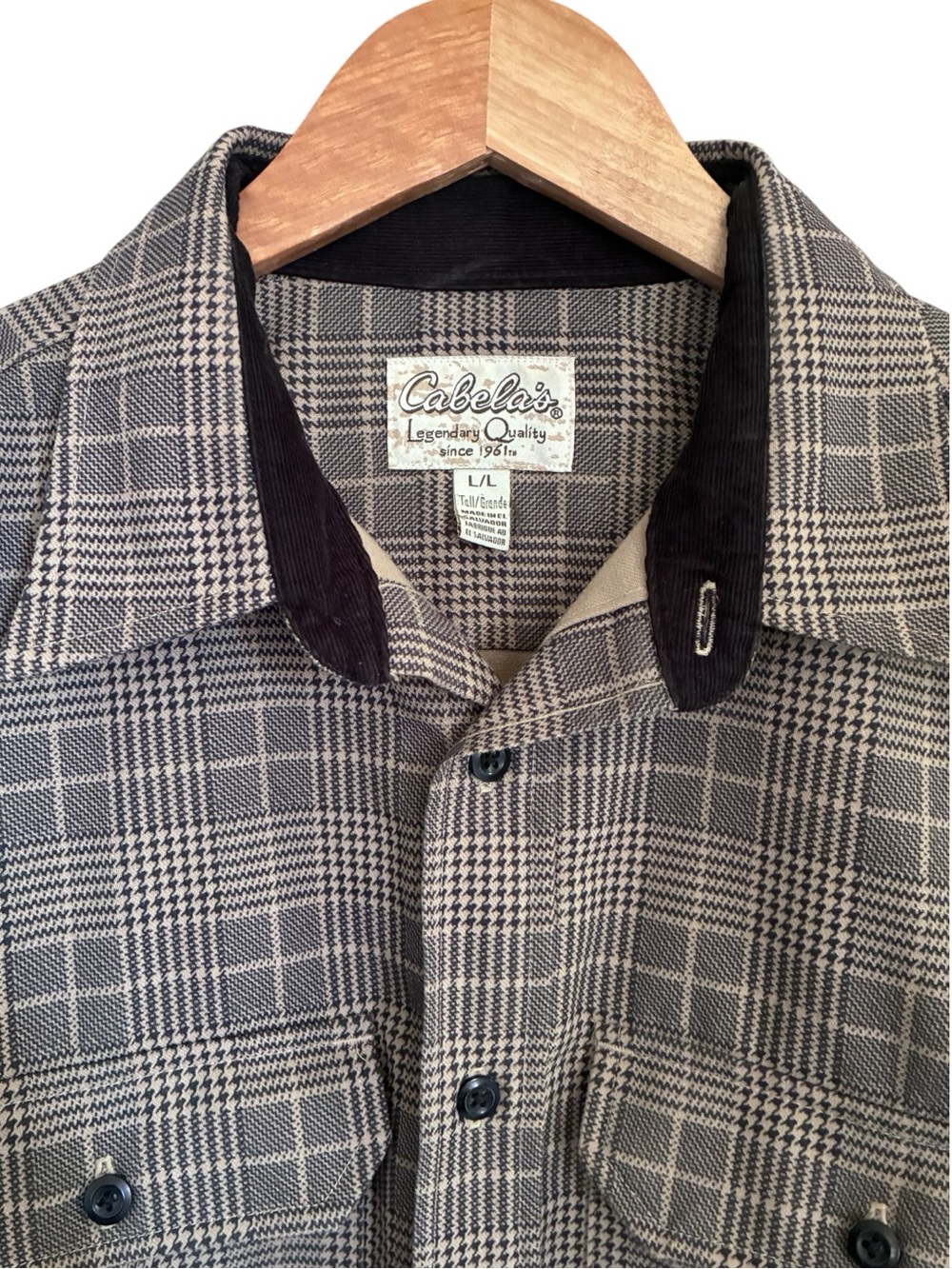 Vintage Cabela's Beige Tan Cabincore Workwear Plaid Chore Shirt Sz LT - Picture 4 of 12